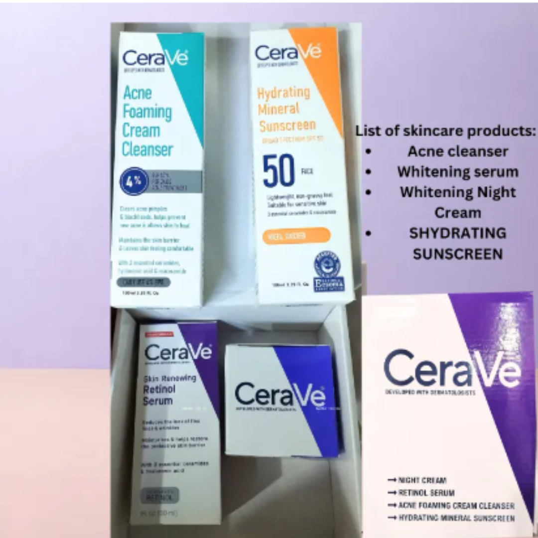 Cerave Night Cream , Cerave Serum , Cerave Sunscreen & Cerave Acne Cleanser + 1 Free Gift 🥳